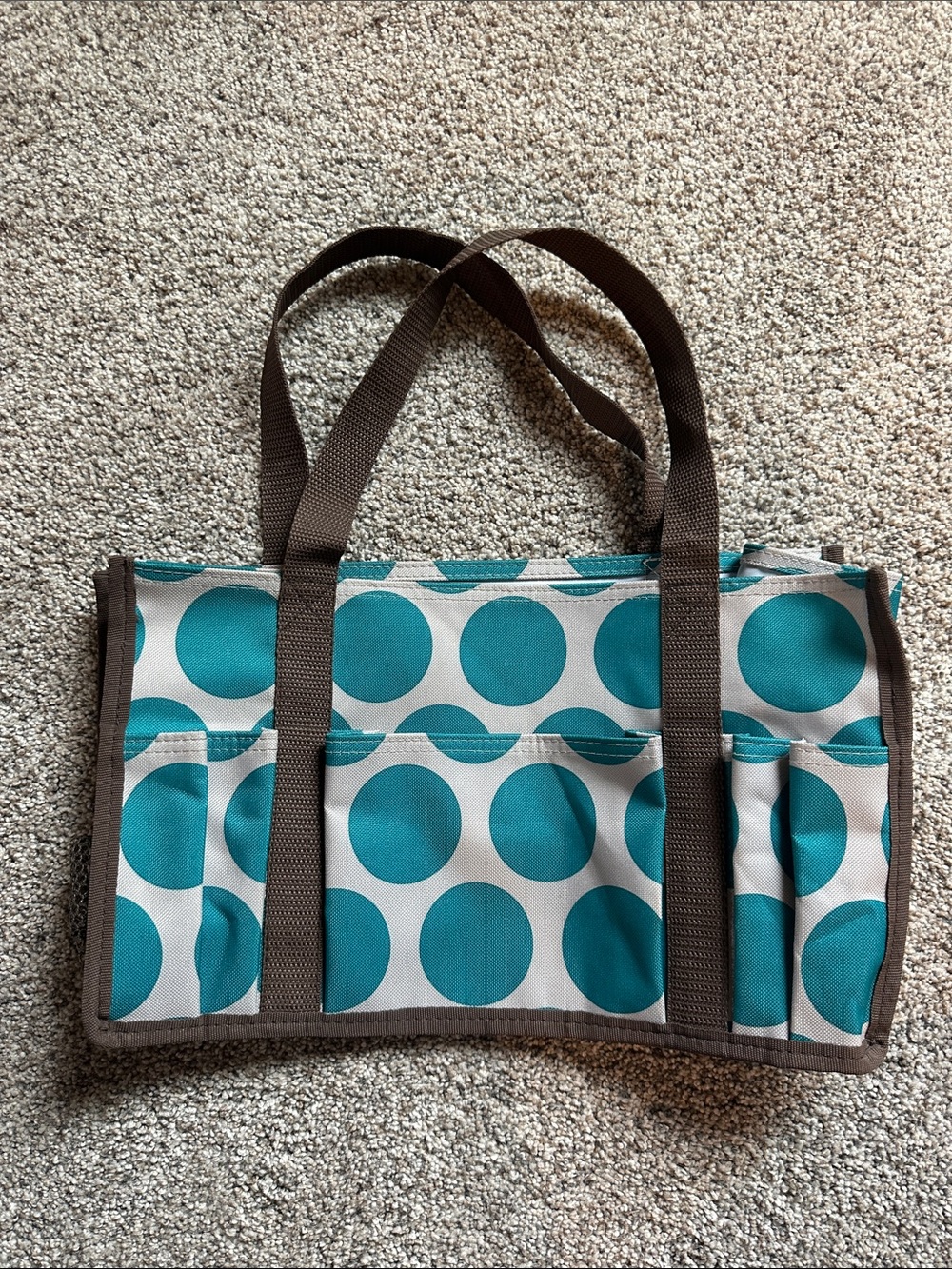 thirty-one Teal Polka Dot Tote with Brown Straps